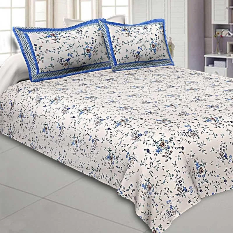 Akira Floral Bedsheet - Blue