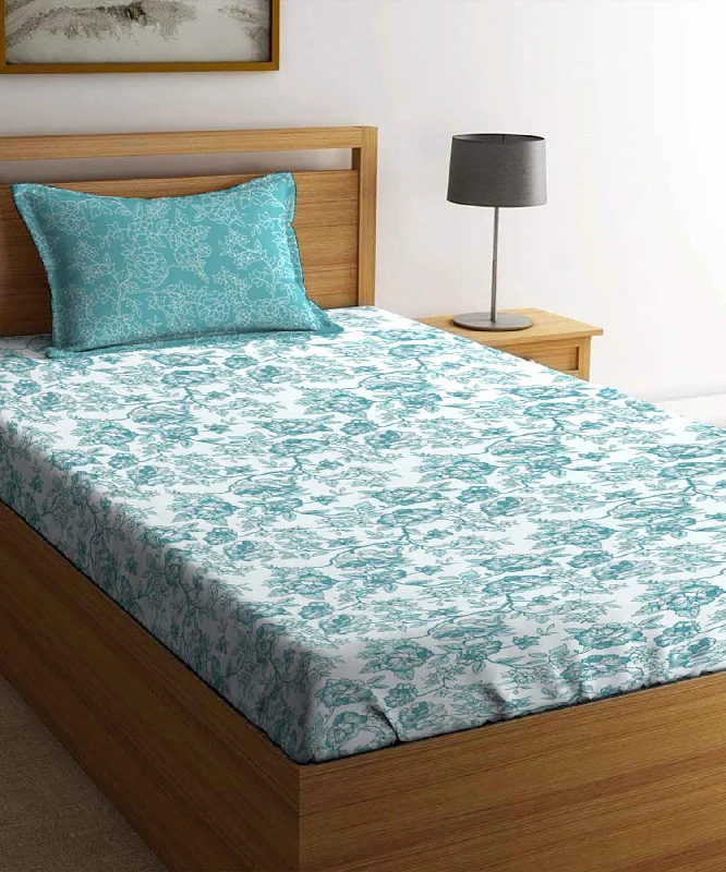 Urban Comfort Juliet Blue Single Bedsheet With 1 Pillow Cover, 144TC, 100% Cotton, Floral, Blue