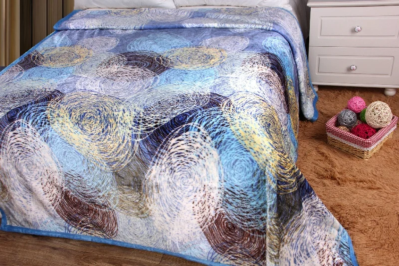 DaDa Bedding Swirly Navy Blue Lagoon Abstract Mink Flannel Fleece Throw Blanket (XY9897)