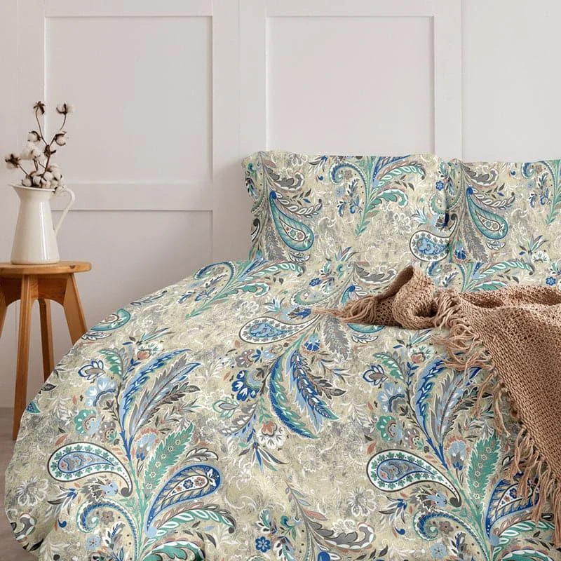 Duna Boheme Floral Bedsheet - Tiffany Blue