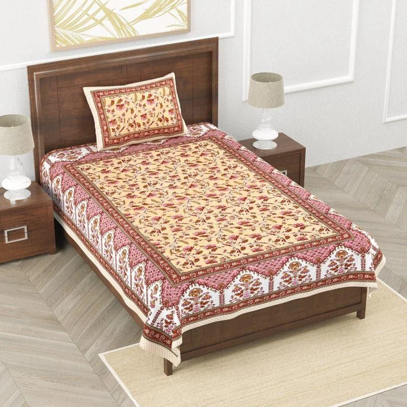 Aisha Ethnic Floral Bedsheet - Orange