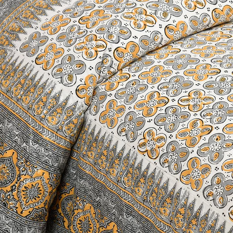 Murti Ethnic Bedsheet - Yellow,Grey