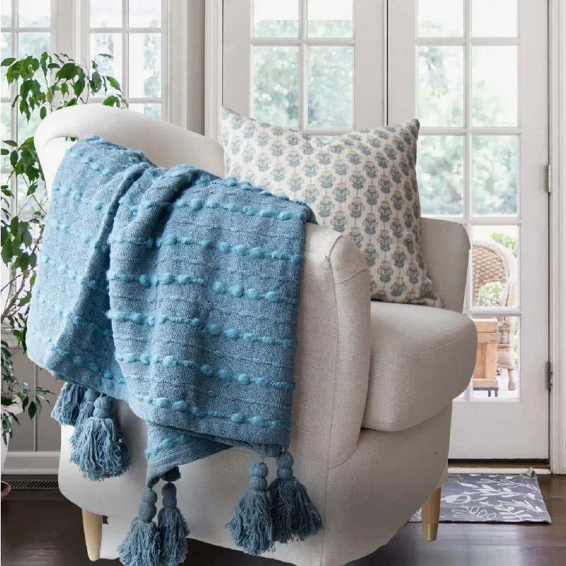 Peacock Blue Cora Corded Throw with Tassels