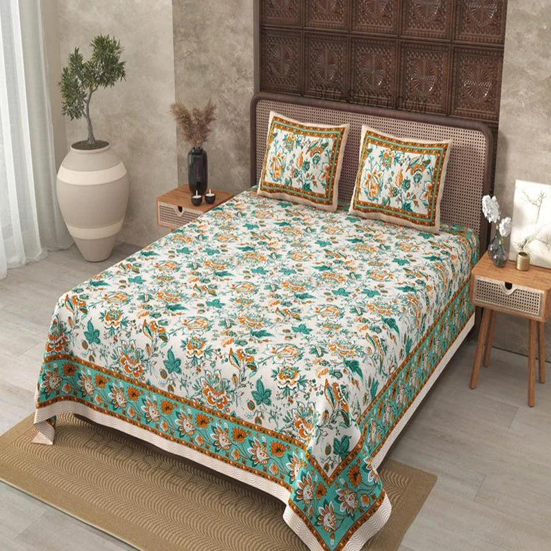 Dahlia Floral Bedsheet - Green