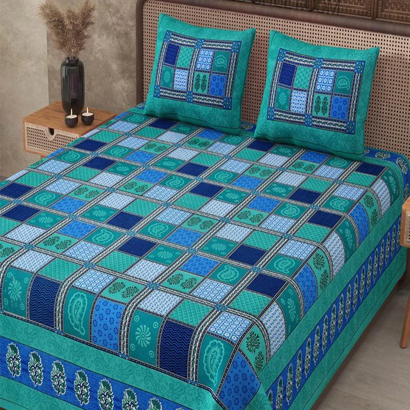 Taral Geomatric Bedsheet - Blue