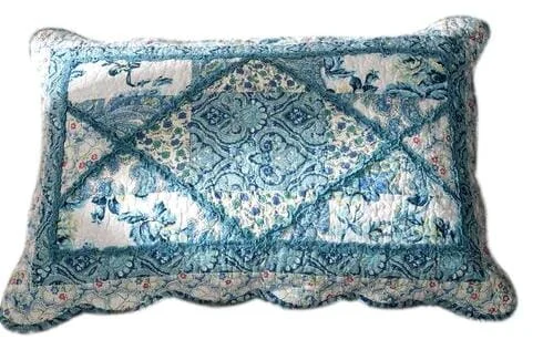 Tache Cotton Patchwork White Blue Floral Scalloped Petal Dance Pillow Sham (JHW-646)