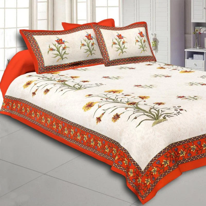 Peony Floral Bedsheet - White,Red