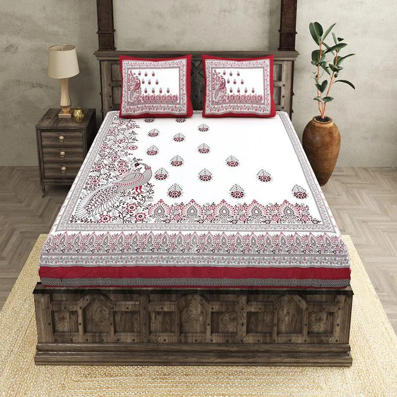 Tanip Ethnic Bedsheet - White,Red