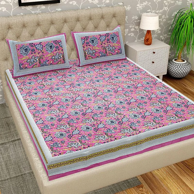 Finn Floral Bedsheet - Purple & Blue