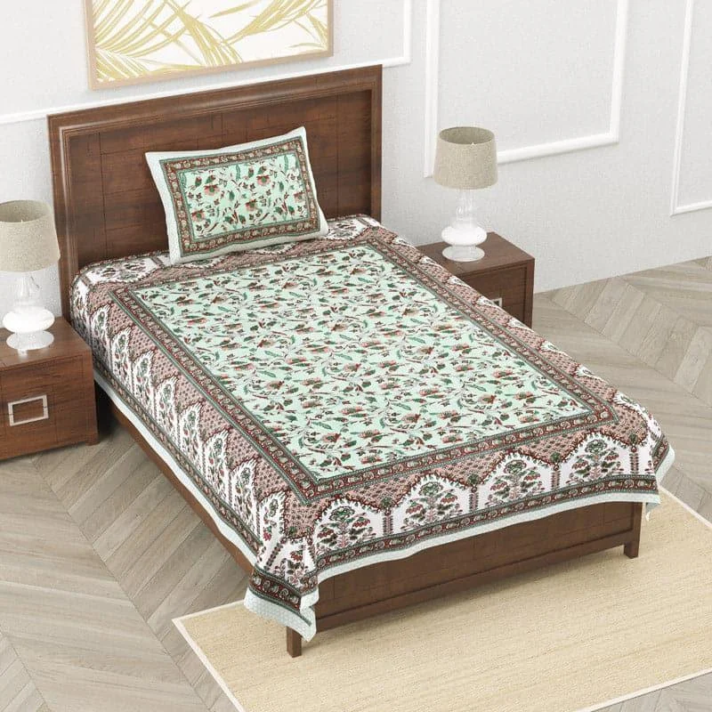 Aisha Ethnic Floral Bedsheet - Green