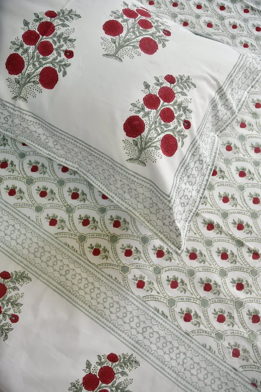 Red Flower Jaal Bedsheet Premium Hand Block