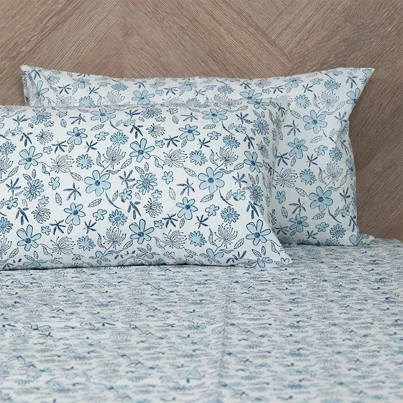 Iris Floral Bedsheet - Blue