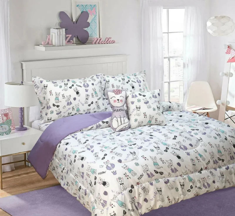 5 Piece Kids Comforter Set Cats