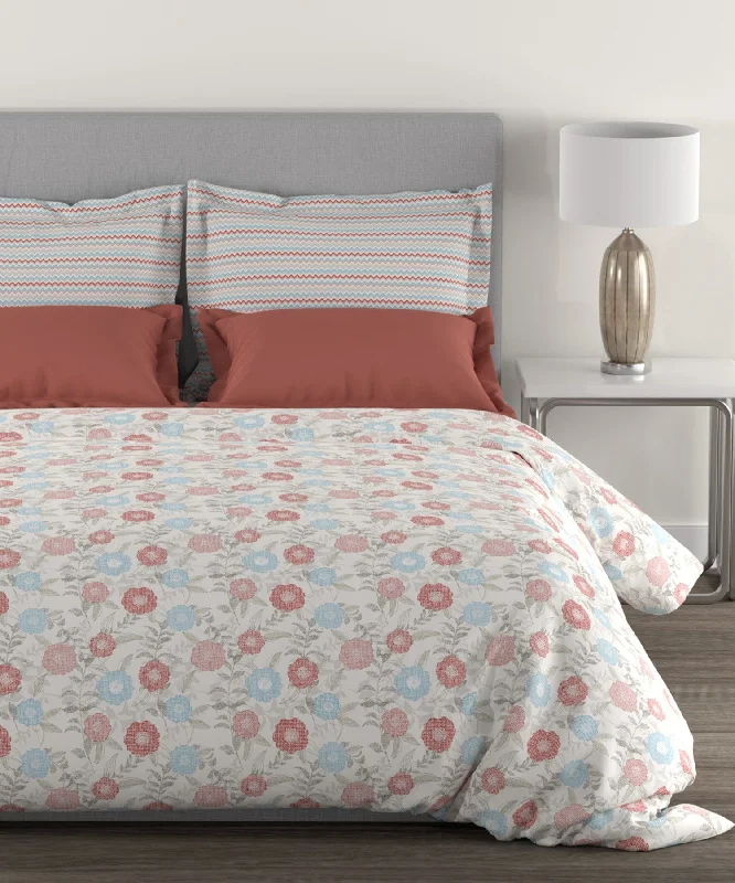 Home Essential King Bedsheet, 144 Tc , 100% Cotton Doodle Flora Red