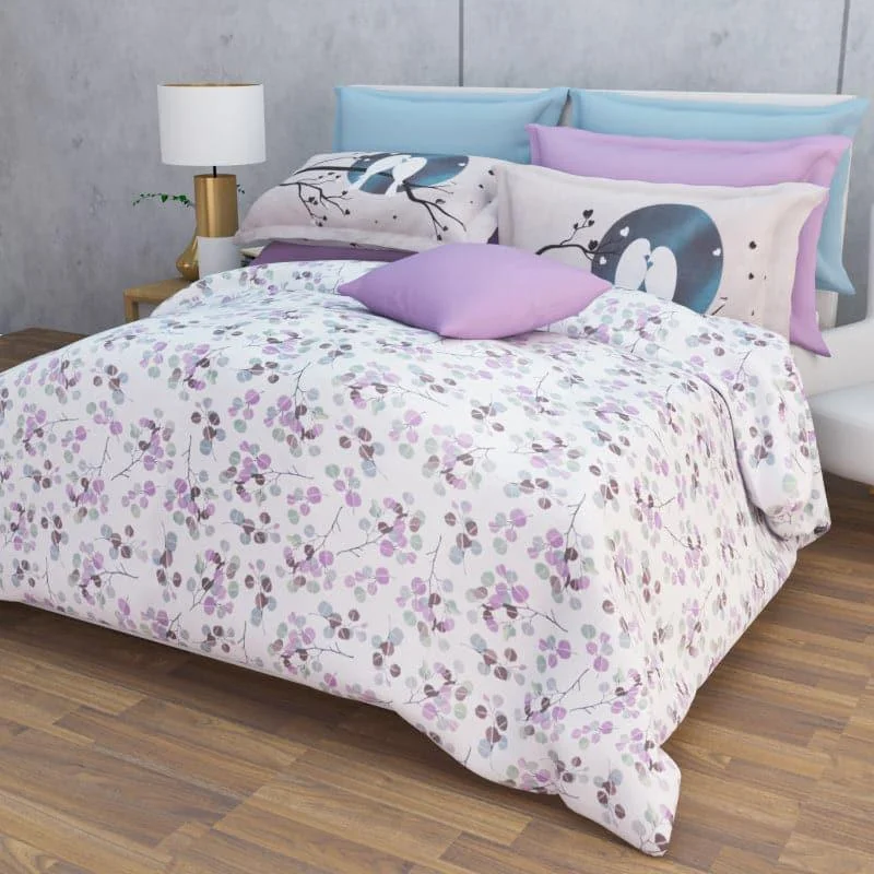 Birdie Love Floral Bedsheet - Purple