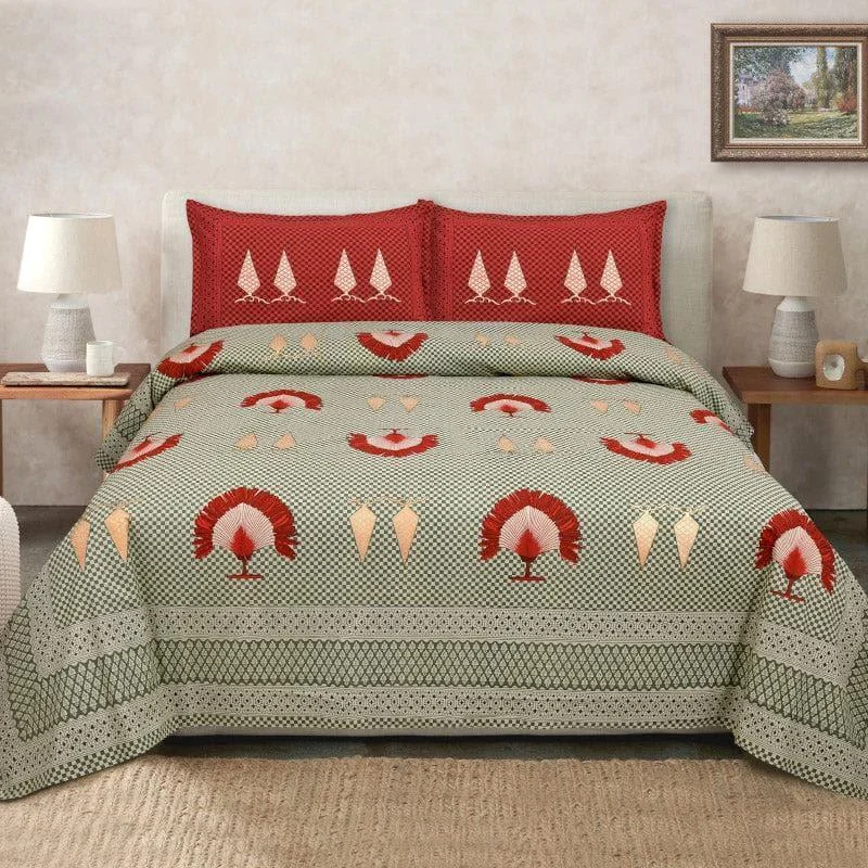 Mayoor Mela Bedsheet - Olive