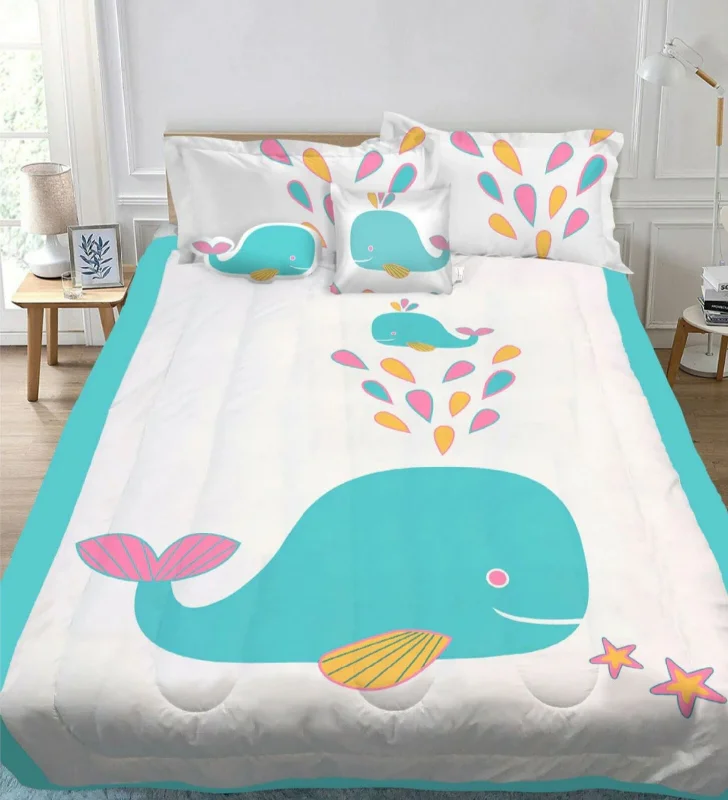 5 Piece Kids Comforter Set Baby Blue Whale