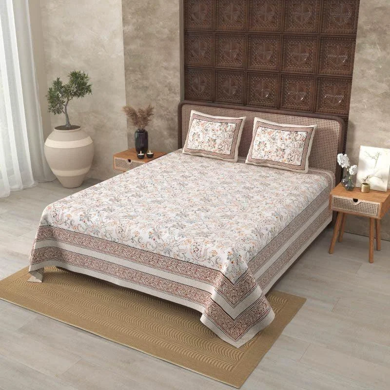 Aari Floral Bedsheet - Brown